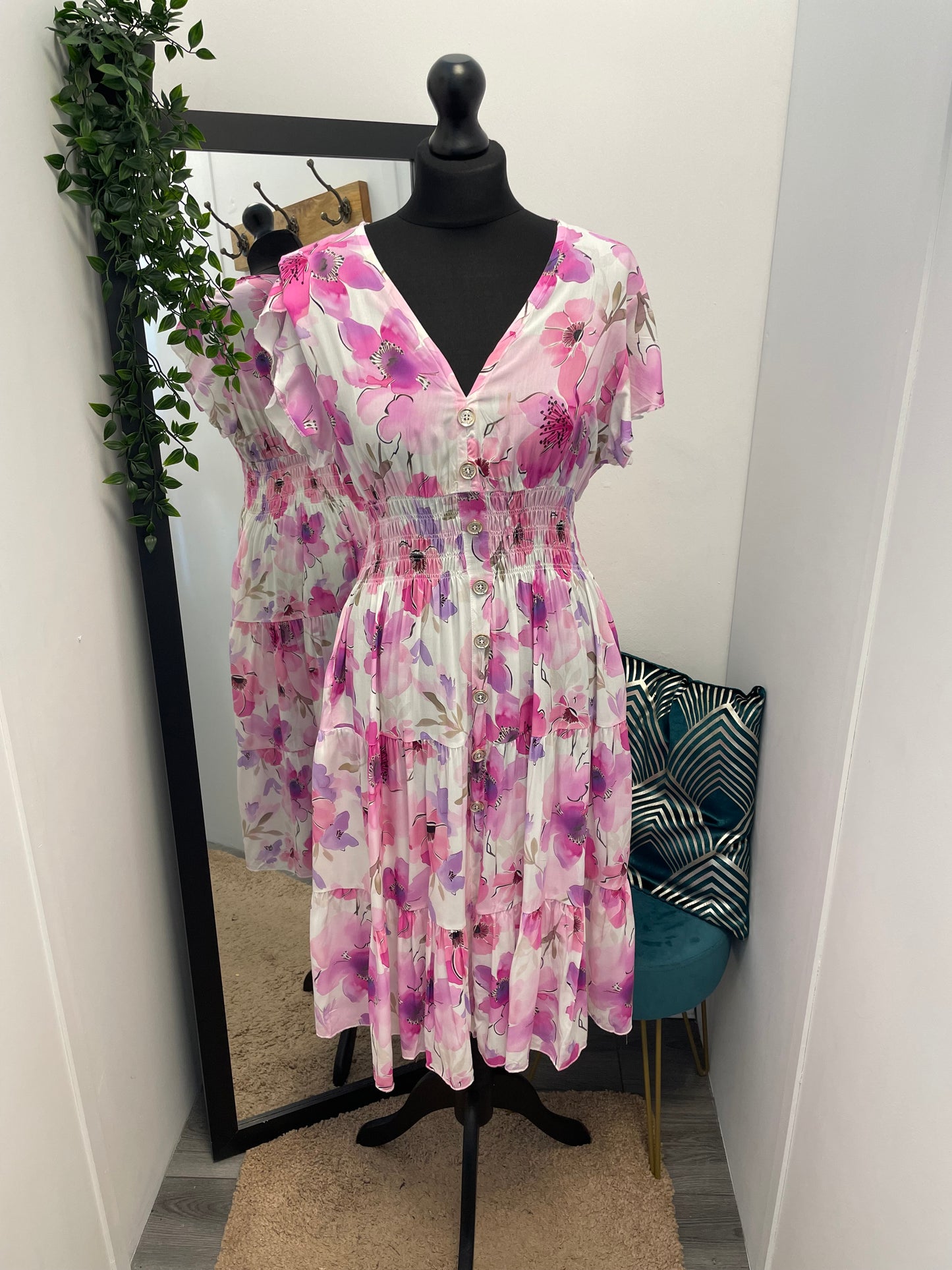 Floral V-Neck Midi Dresses