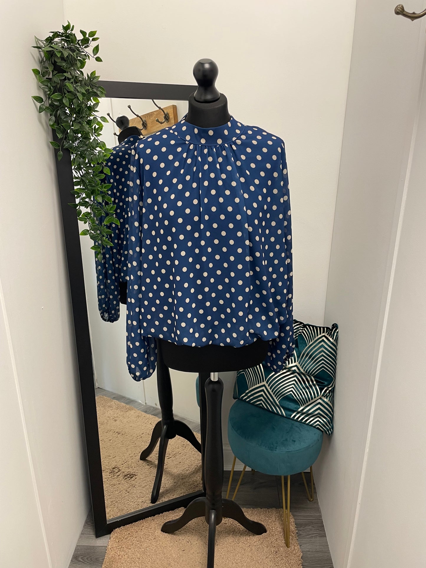High Neck Polka Dot Blouses