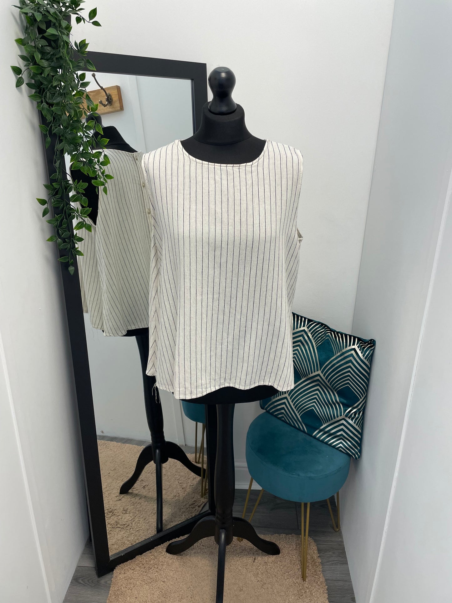 Buttoned Back Striped Top