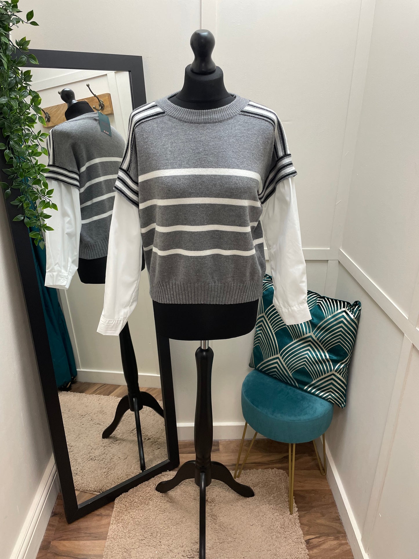 Striped Knit With Shirt Sleeve Underlay