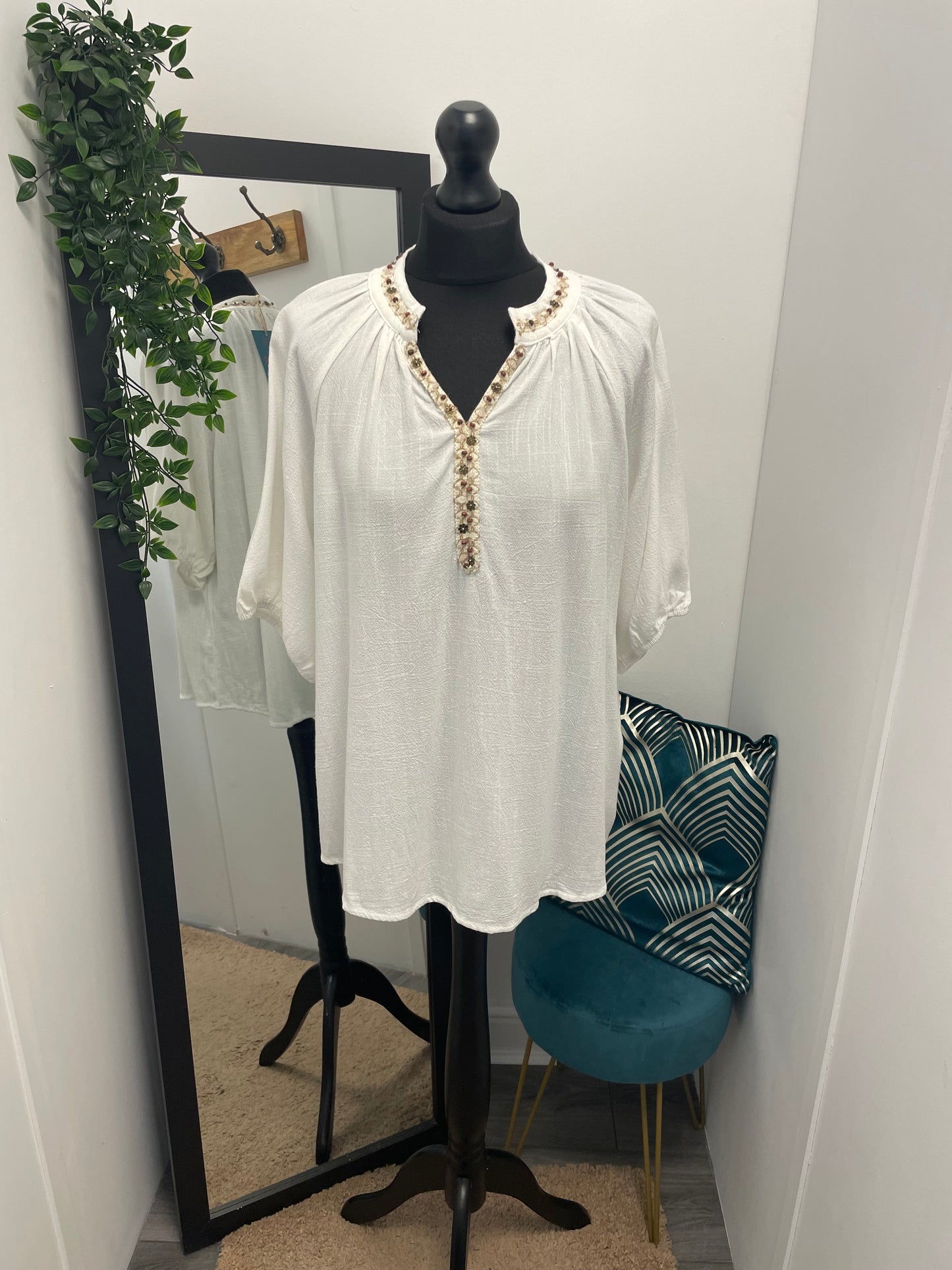 Beaded Floral V-Neckline Tops