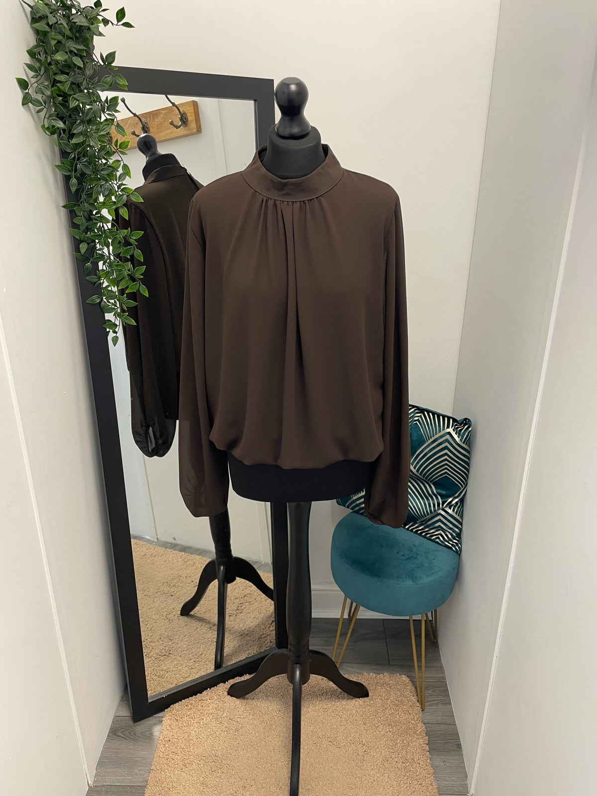 Plain High Neck Bubble Hem Blouses