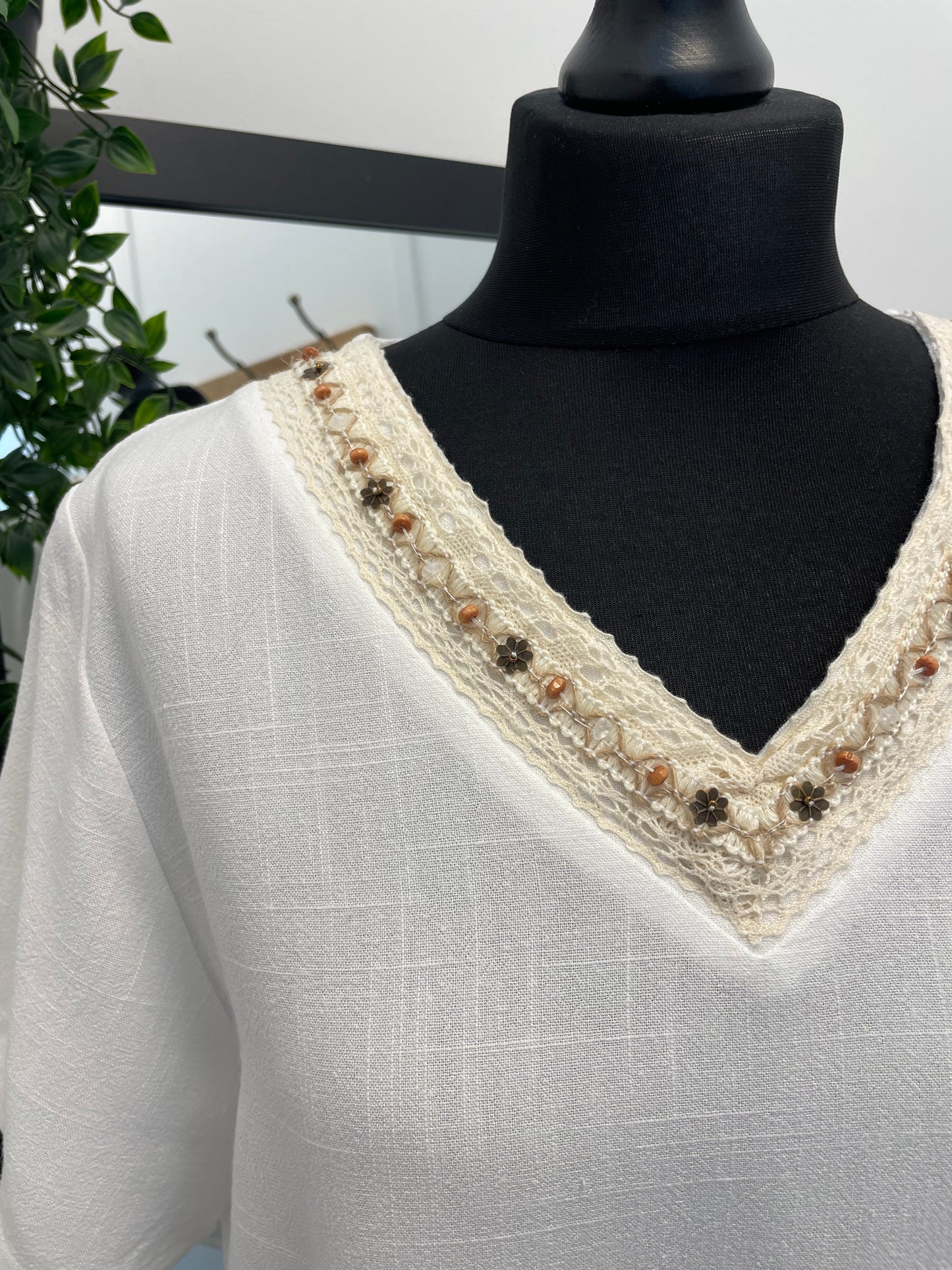 Beaded Floral Neckline Tops