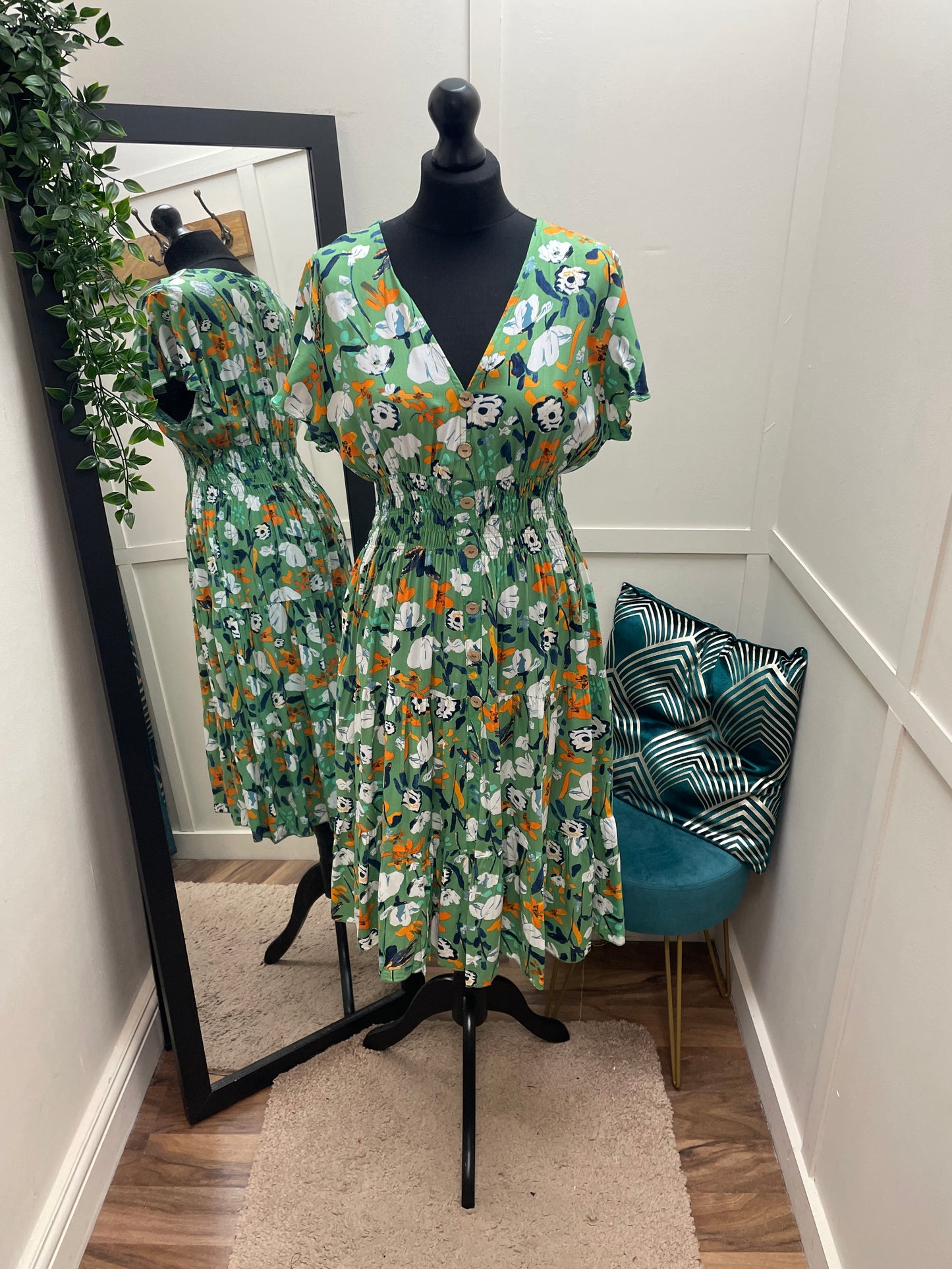 Bright Floral V-Neck Midi Dresses