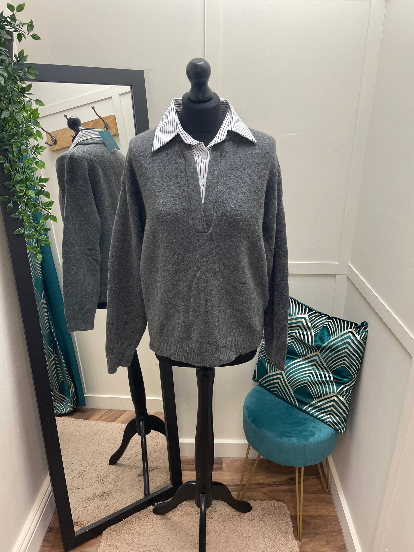 Jumper with Striped Shirt Underlay