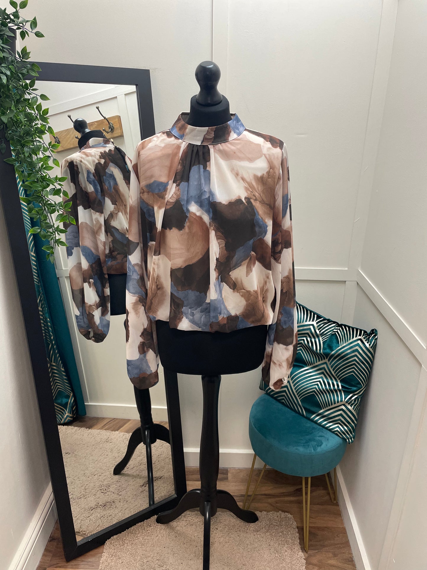 High Neck Bubble Hem Blouses