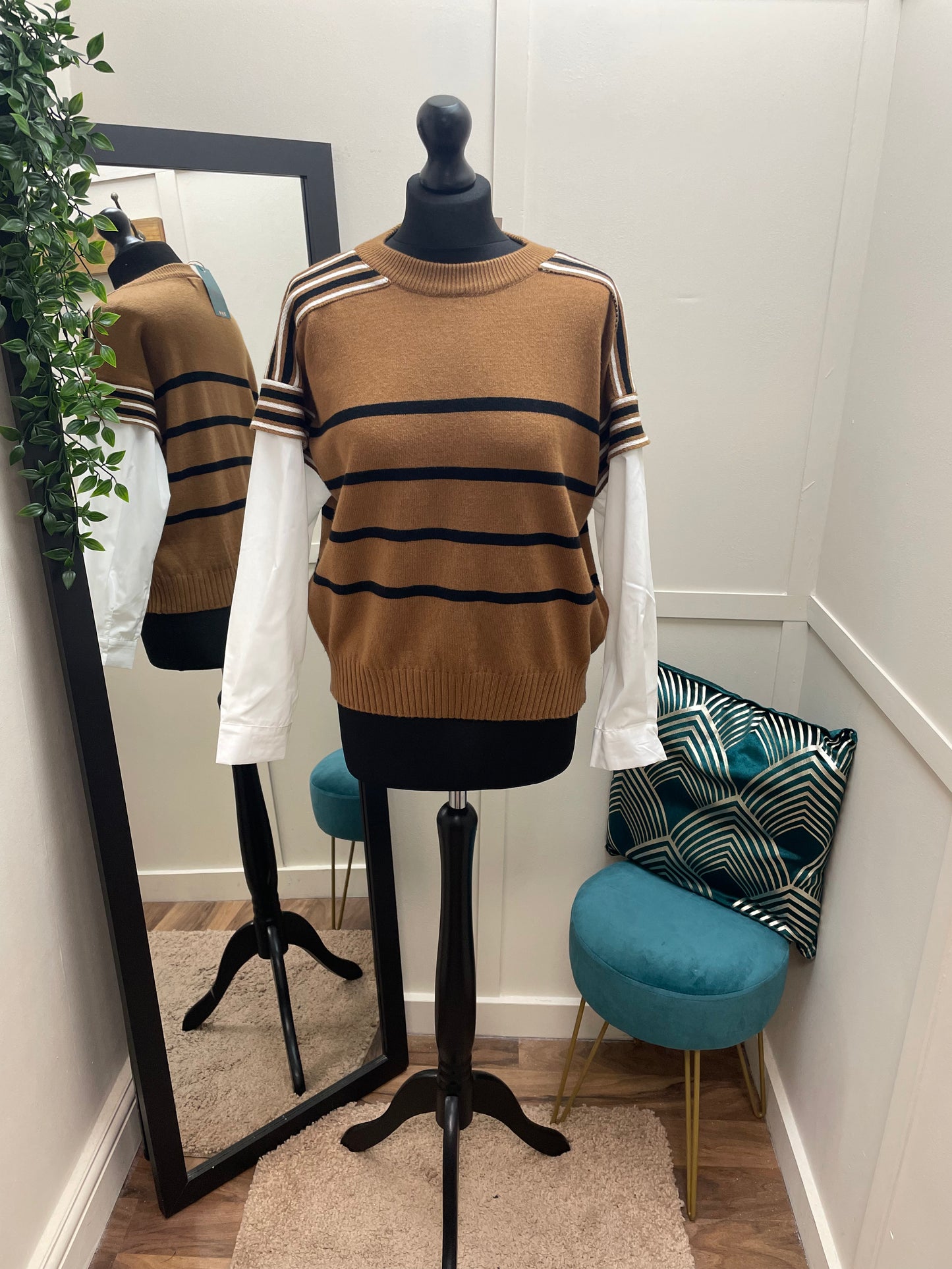 Striped Knit With Shirt Sleeve Underlay