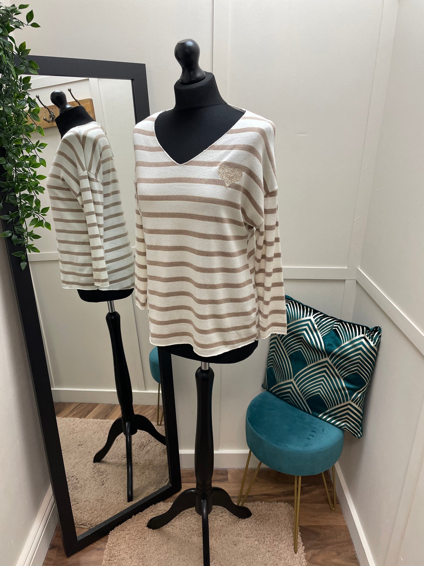 Striped Heart Motif Tops