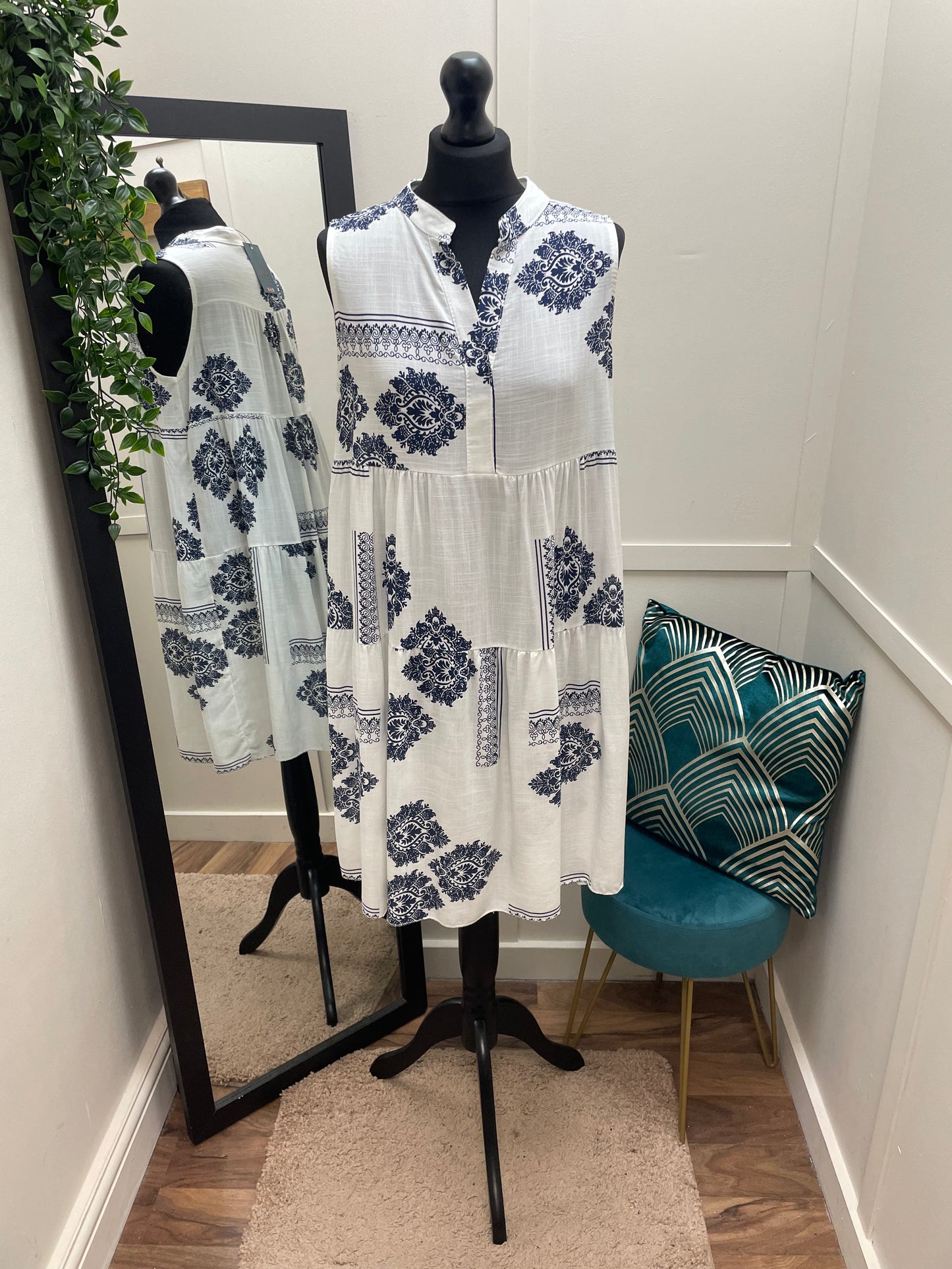 Navy Printed Smock Dress