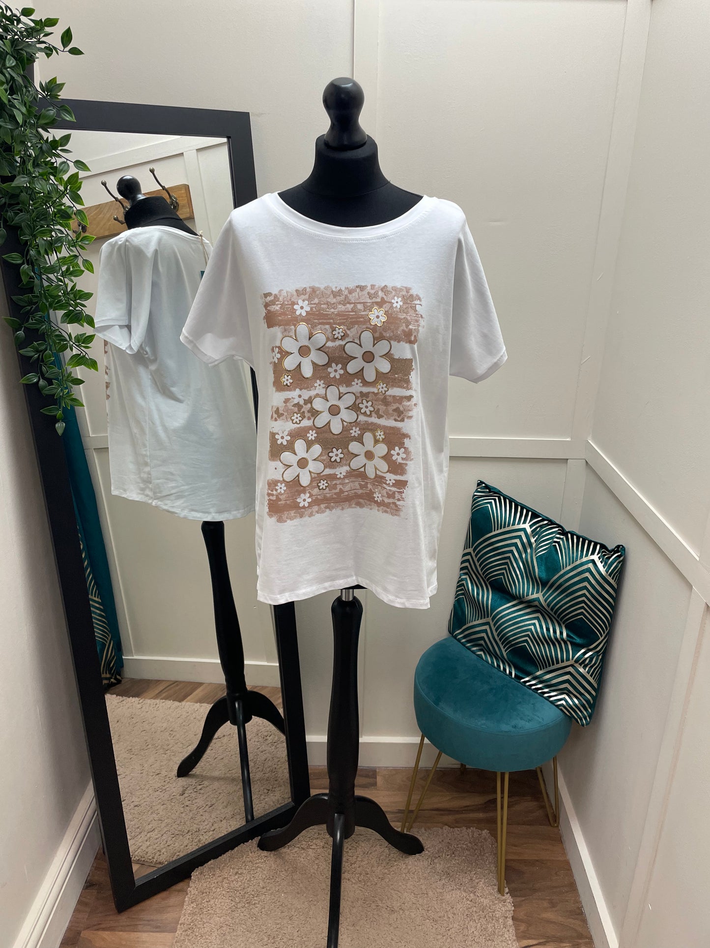 Metallic Flower Print T-Shirts