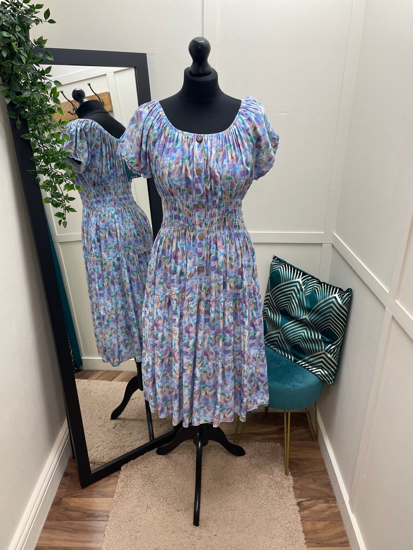 Lilac Print Bardot Midi Dresses