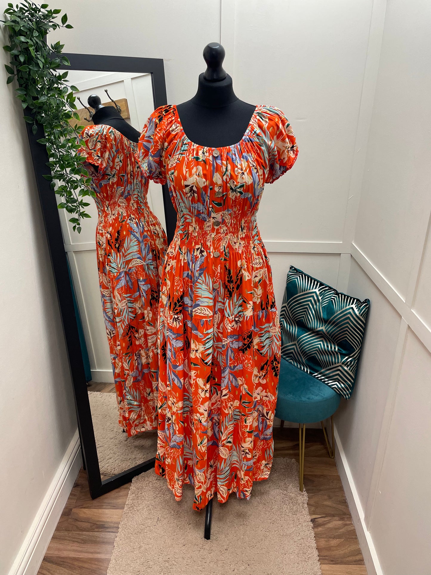 Bright Summer Print Bardot Maxi Dresses