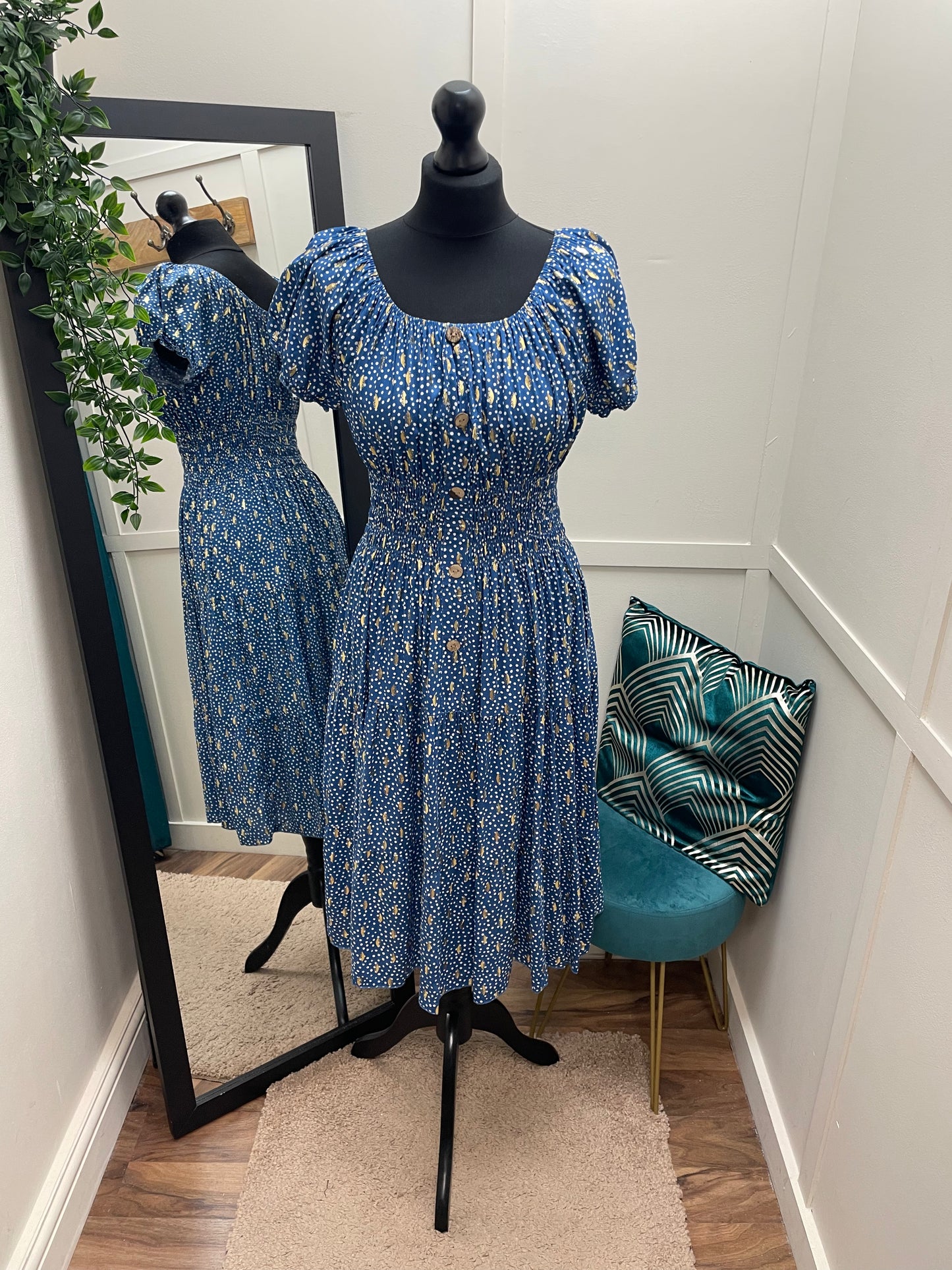 Polka Dot Shimmer Bardot Midi Dresses