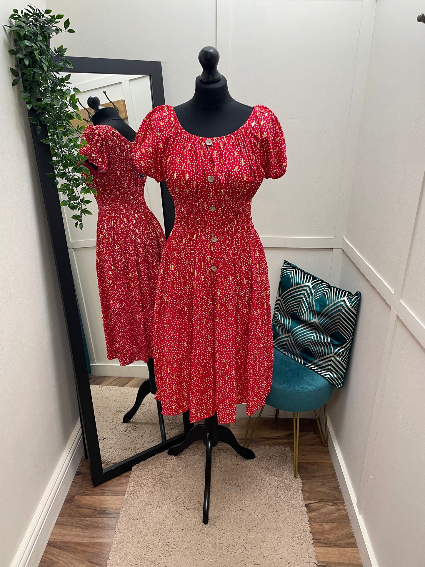 Polka Dot Shimmer Bardot Midi Dresses