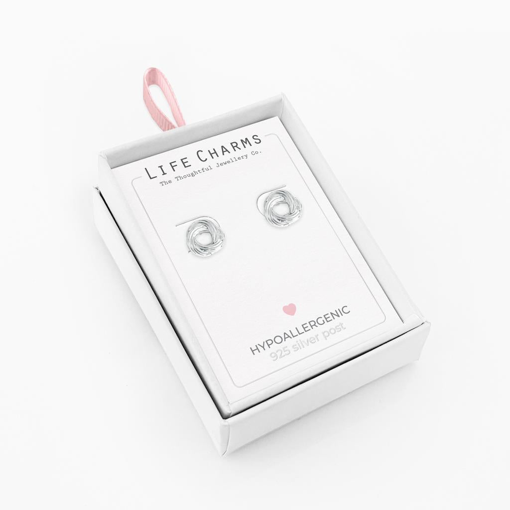 Life Charms Silver Knot Stud Earrings