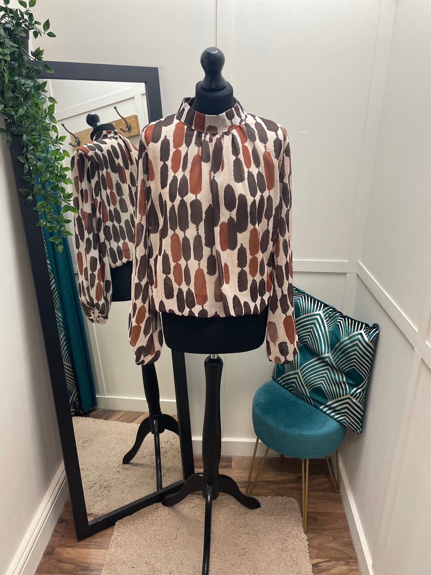 High Neck Bubble Hem Blouses