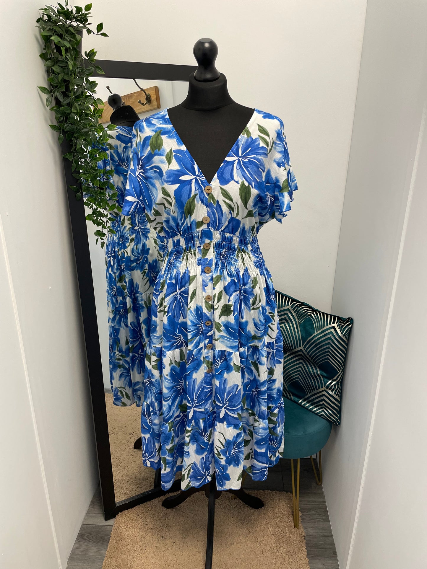 Floral V-Neck Midi Dresses