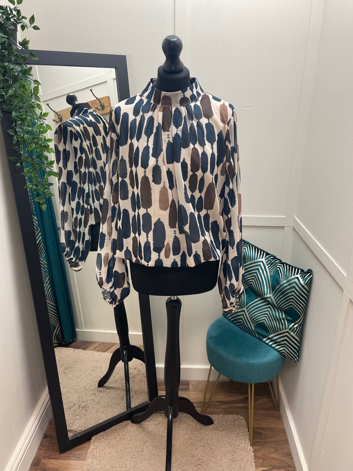 High Neck Bubble Hem Blouses