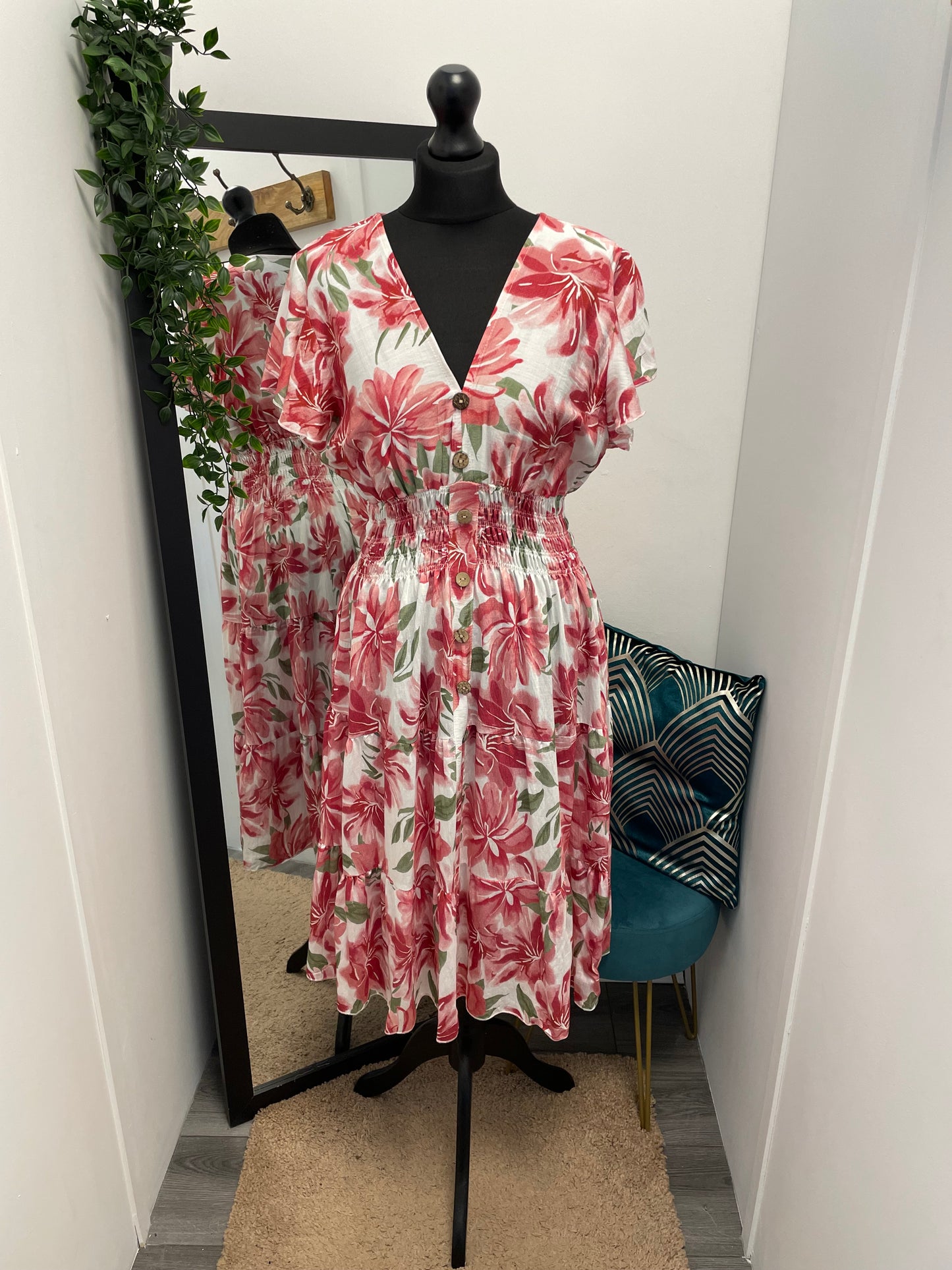 Floral V-Neck Midi Dresses