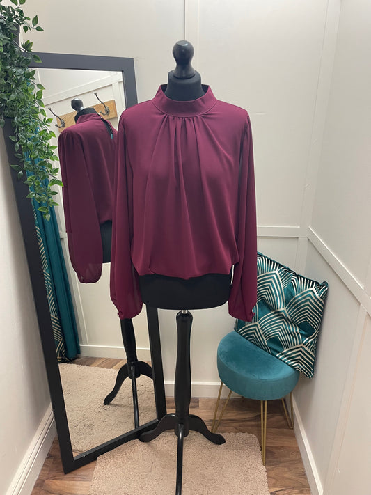 Plain High Neck Bubble Hem Blouses