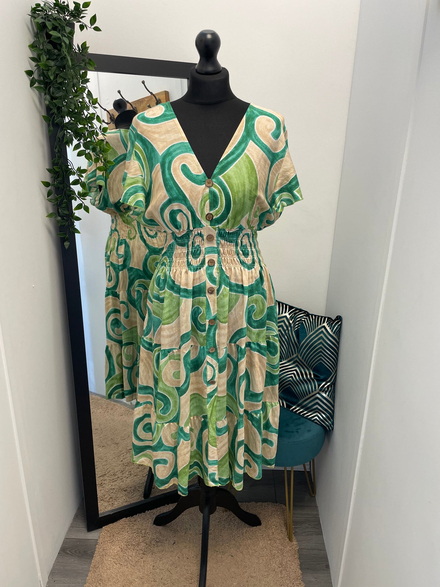 Printed V-Neck Midi Dresses
