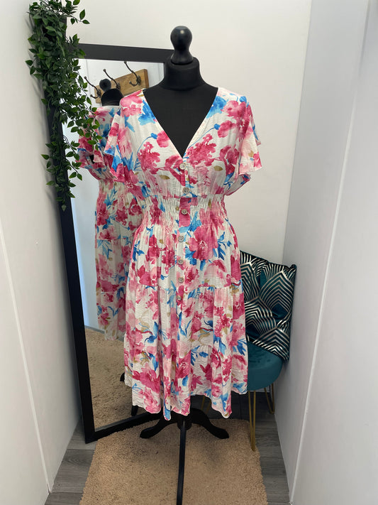 Floral V-Neck Midi Dresses