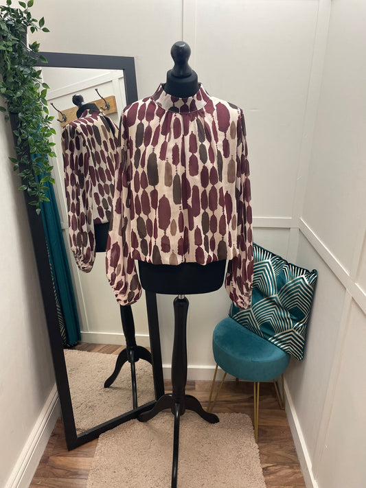 High Neck Bubble Hem Blouses