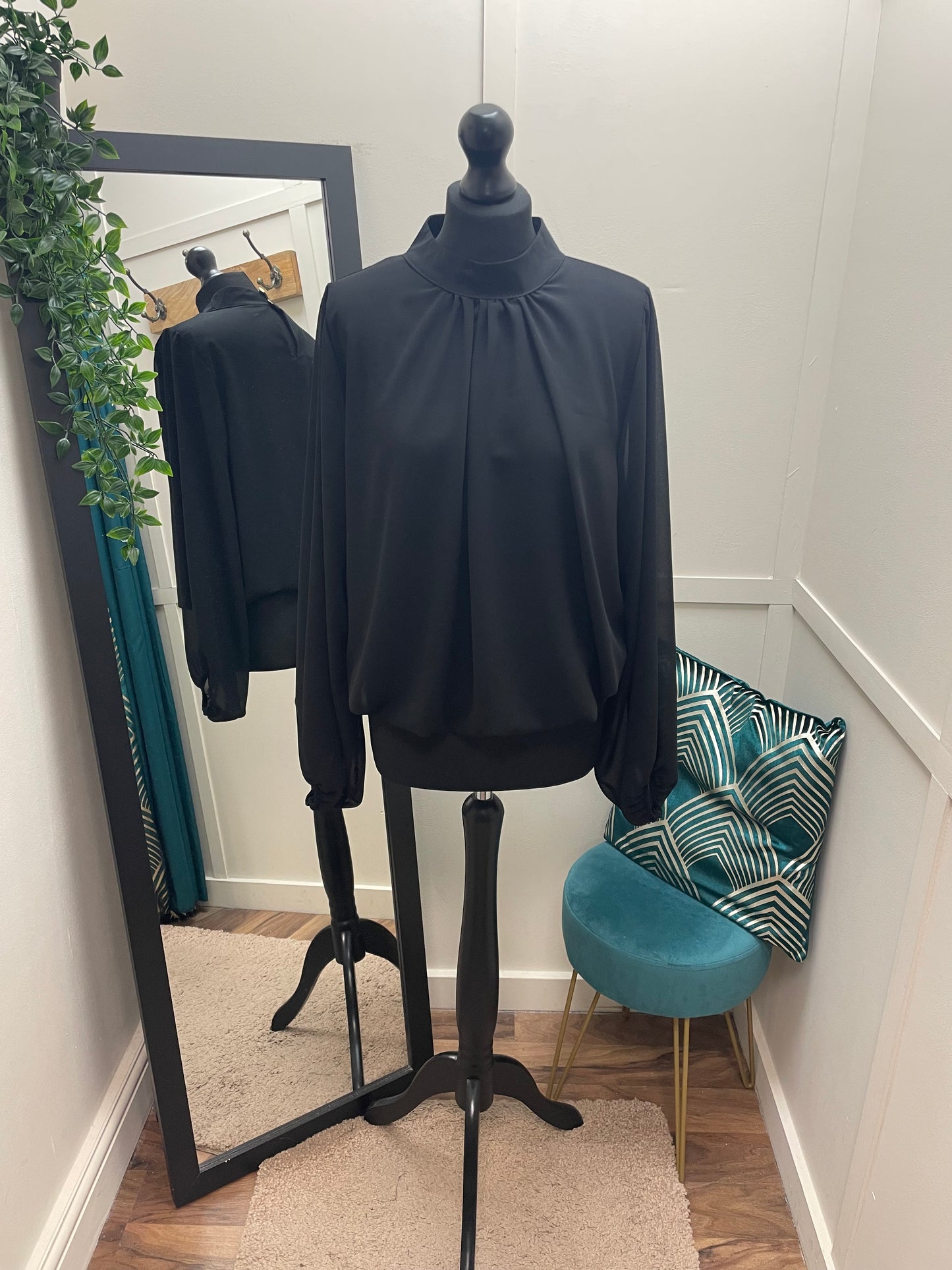 Plain High Neck Bubble Hem Blouses