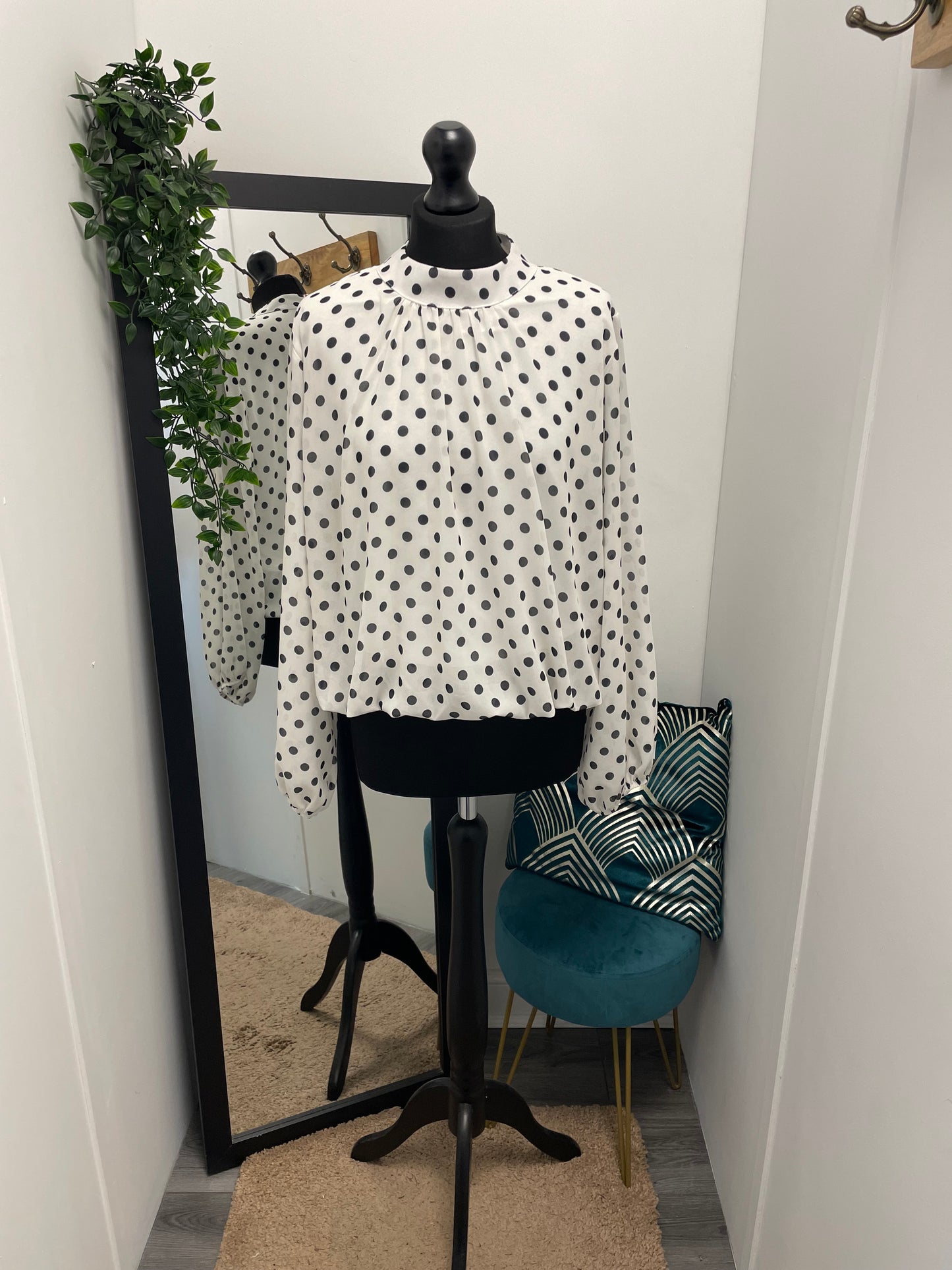 High Neck Polka Dot Blouses