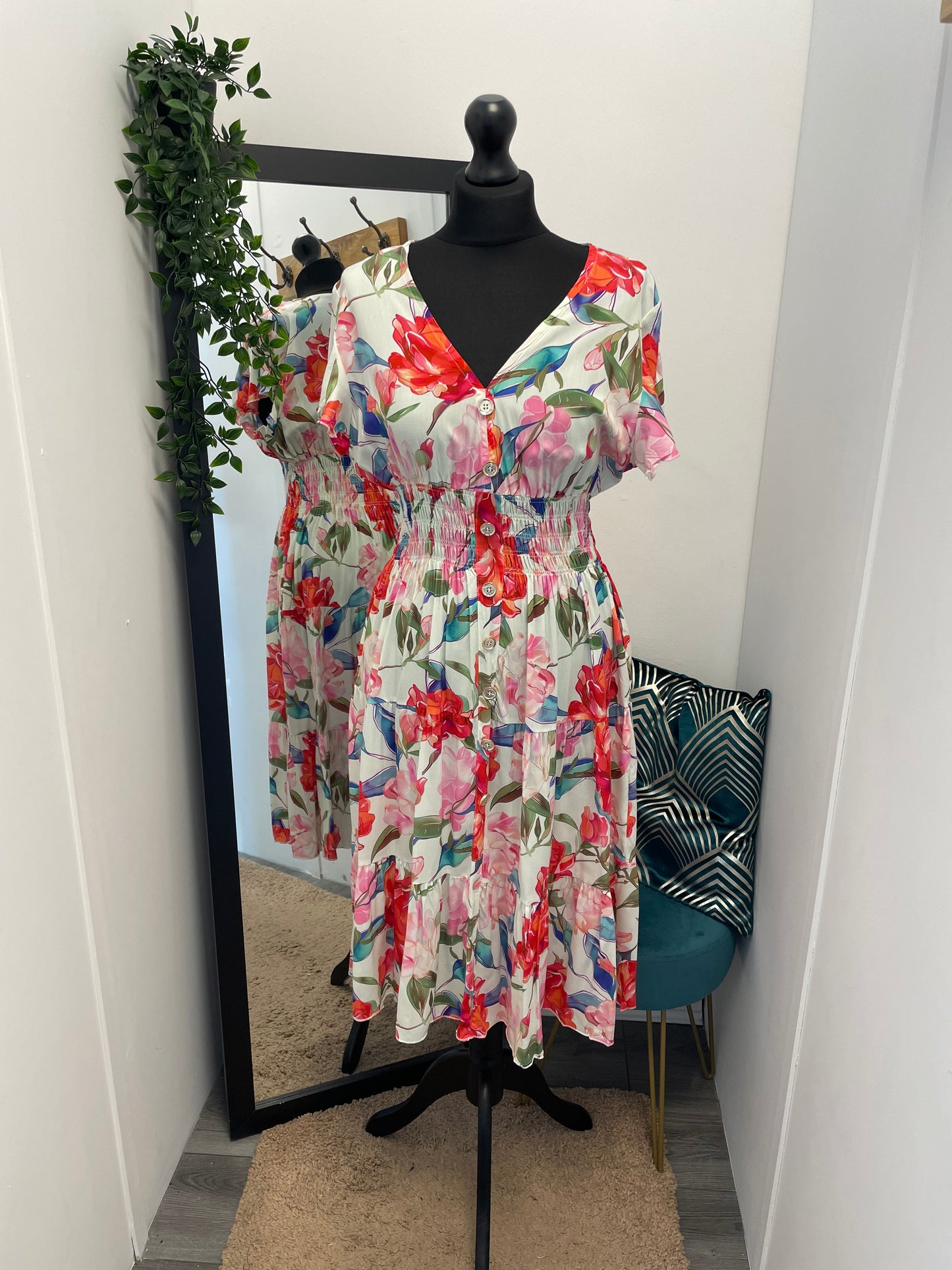 Floral V-Neck Midi Dresses