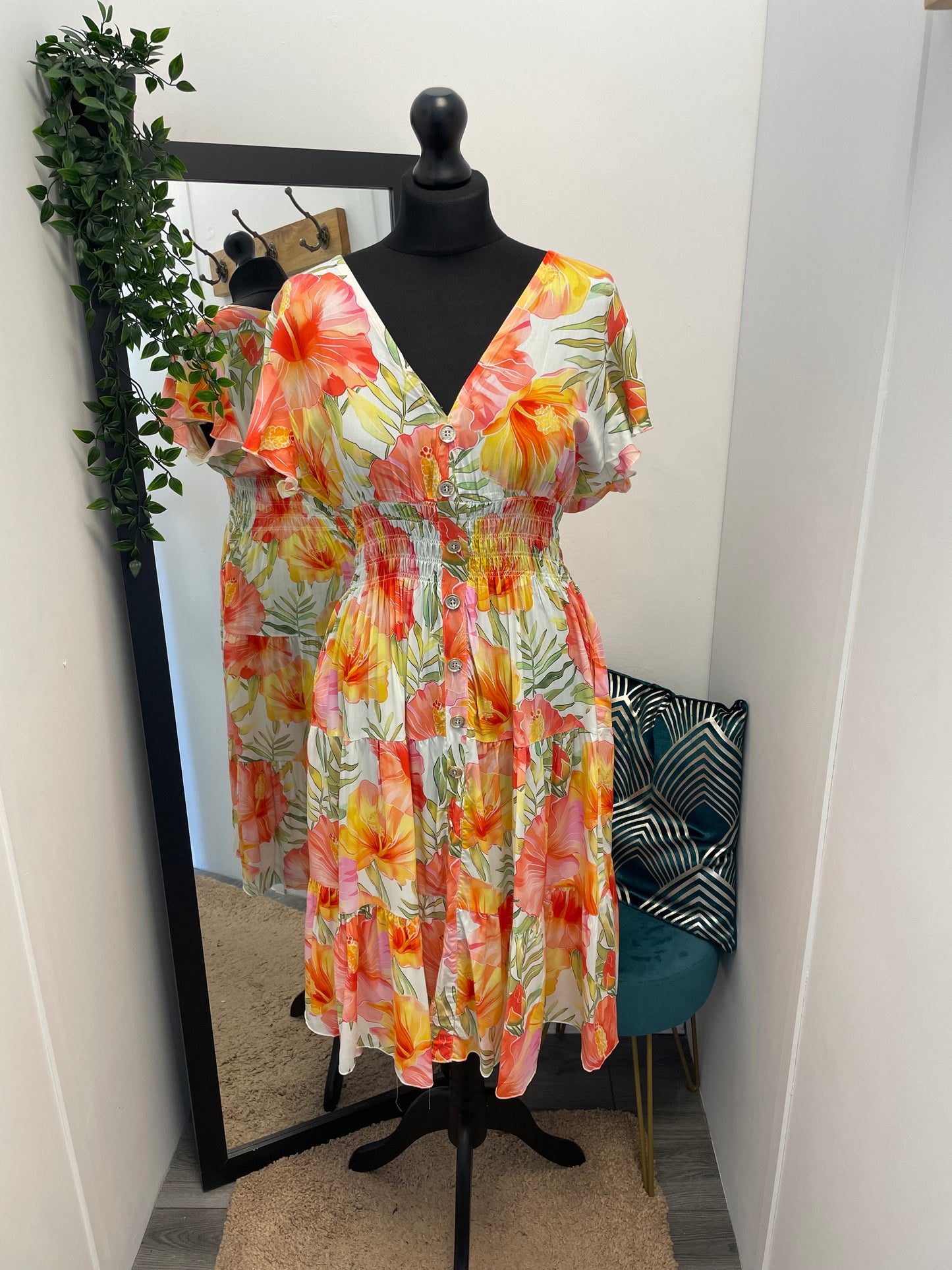 Floral V-Neck Midi Dresses