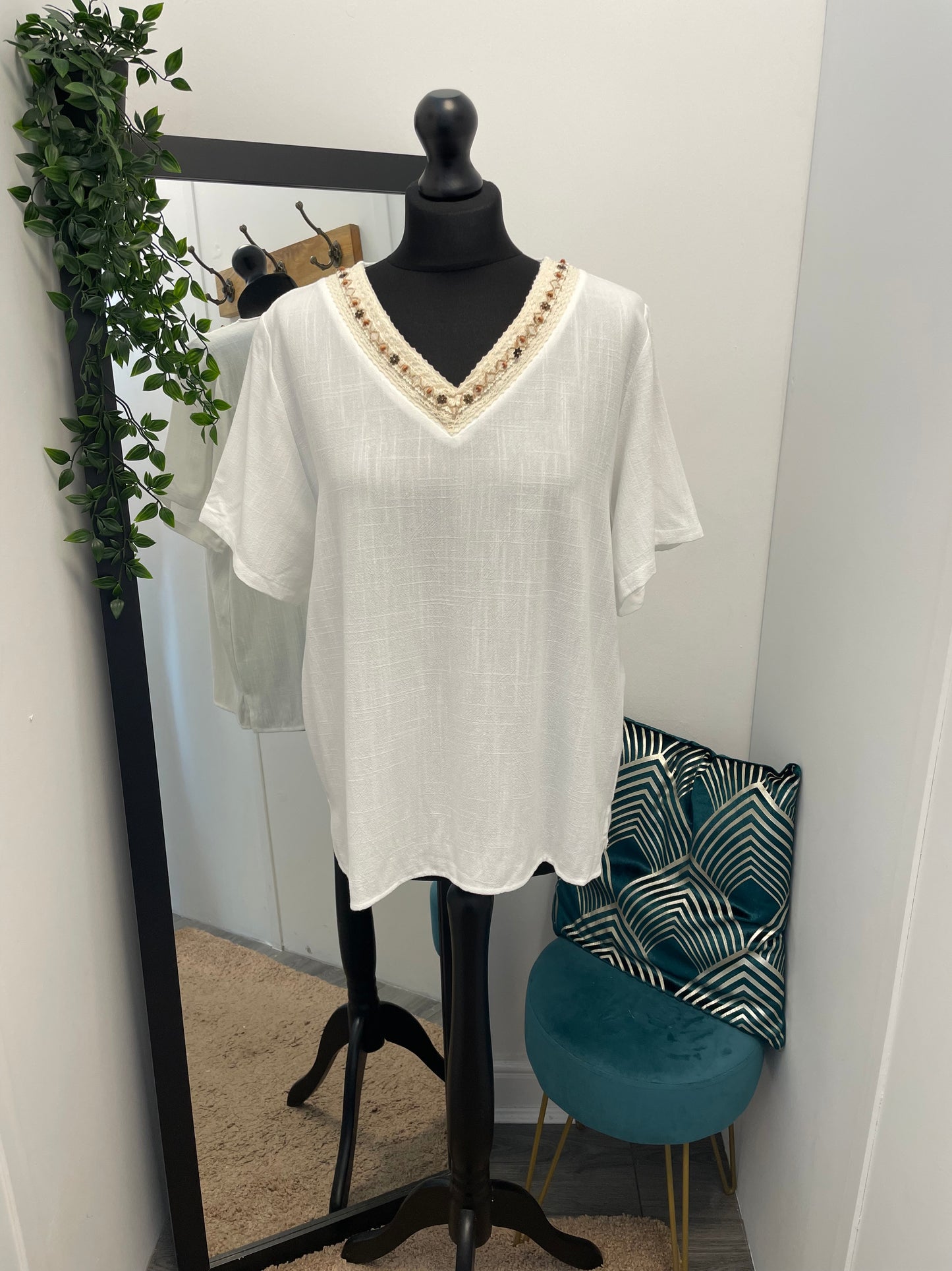 Beaded Floral Neckline Tops