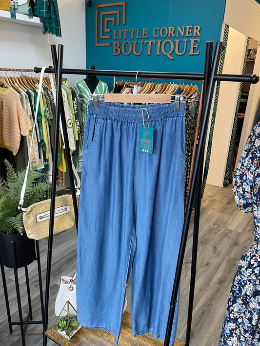 Denim Blue Wide Leg Trousers