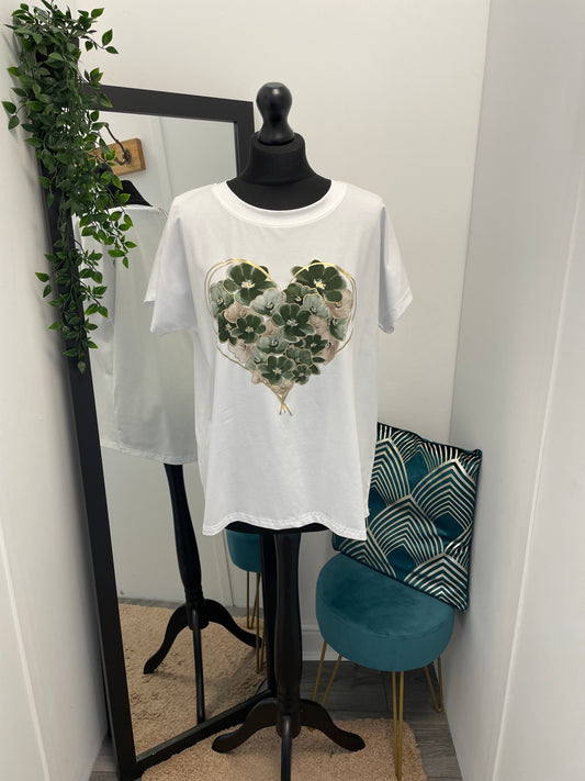 Floral Heart Print T-Shirts