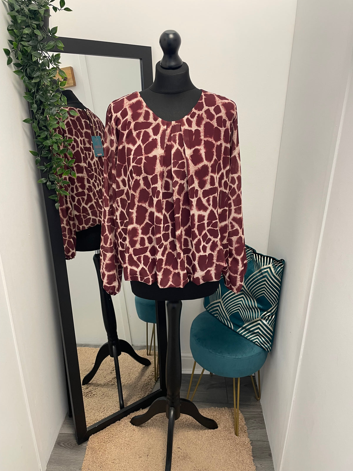Printed Round Neck Bubble Hem Blouses