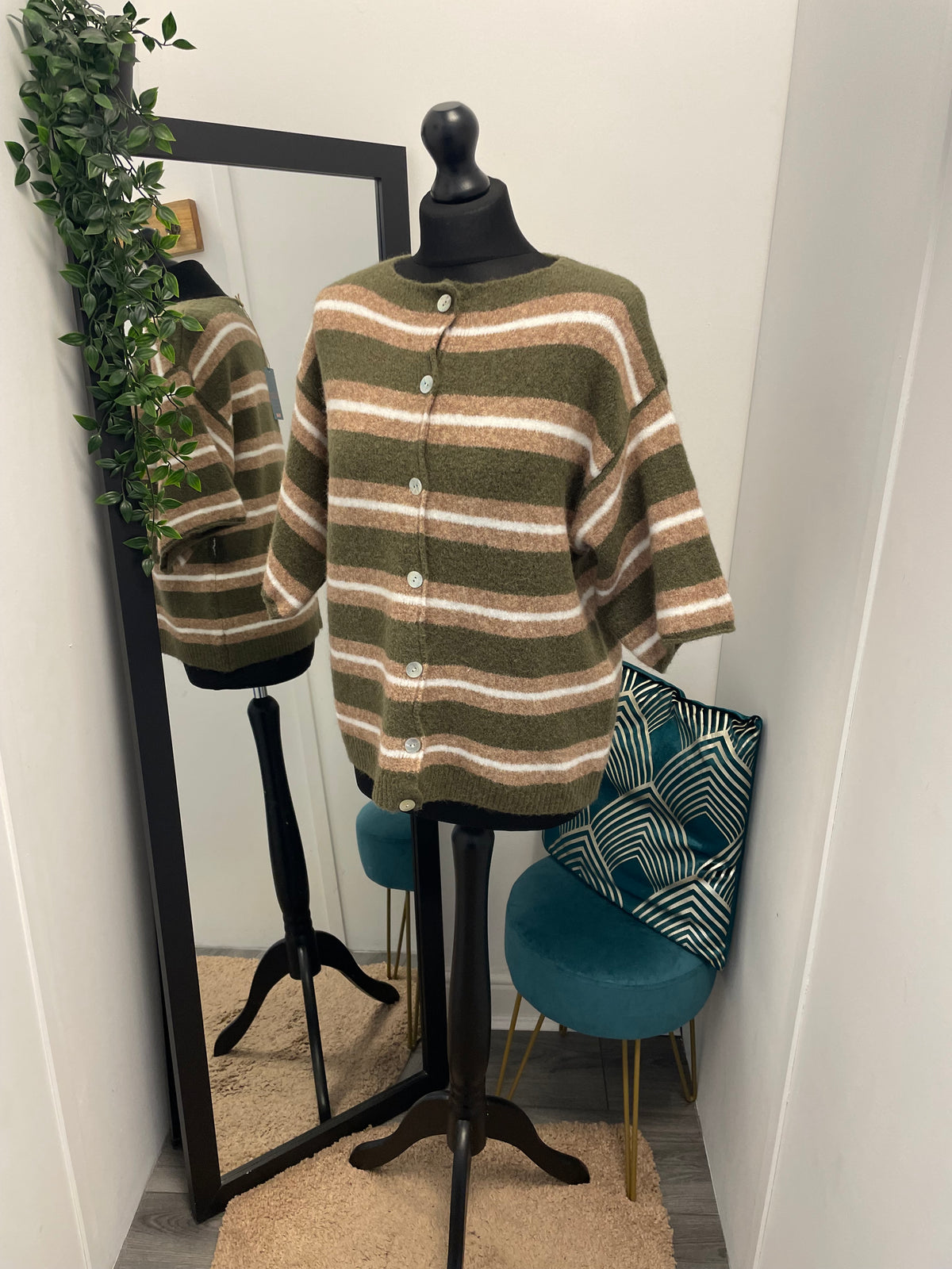 Striped Knit T-Shirt Cardigans