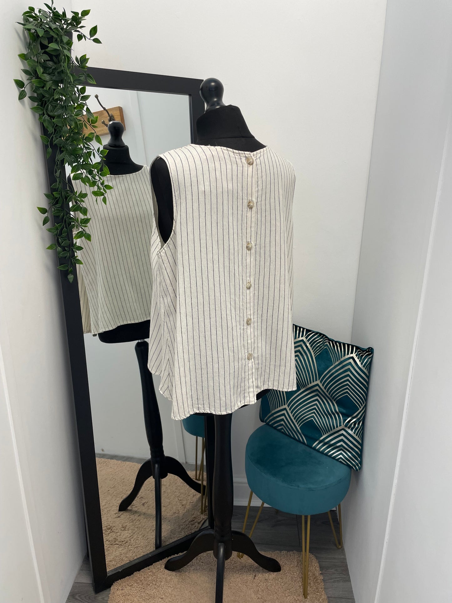 Buttoned Back Striped Top