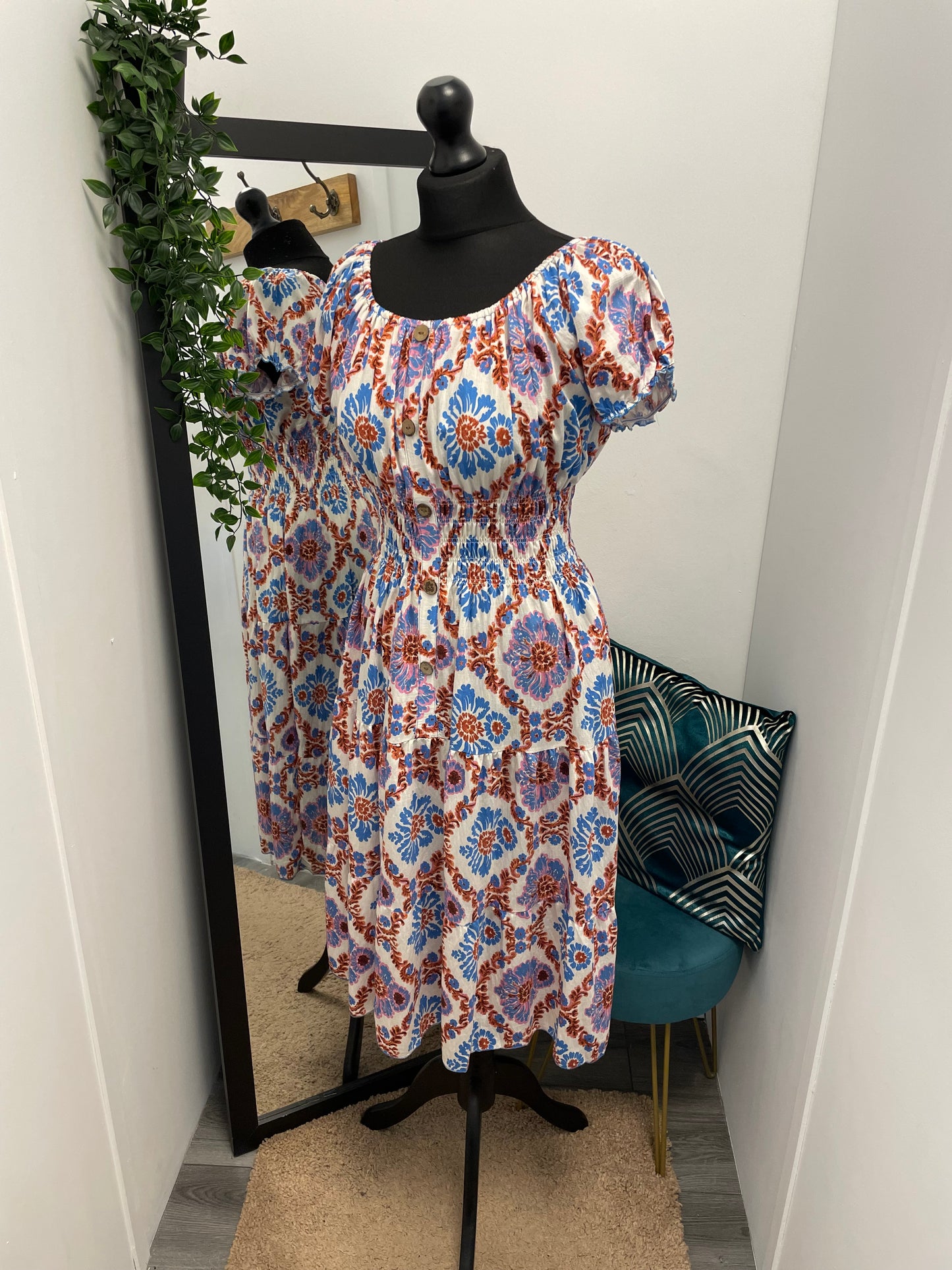 Printed Bardot Midi Dresses