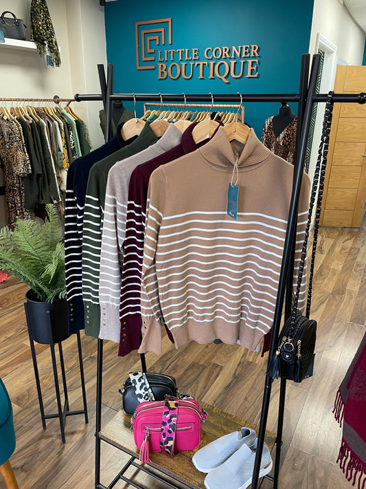 Striped Roll Neck Tops