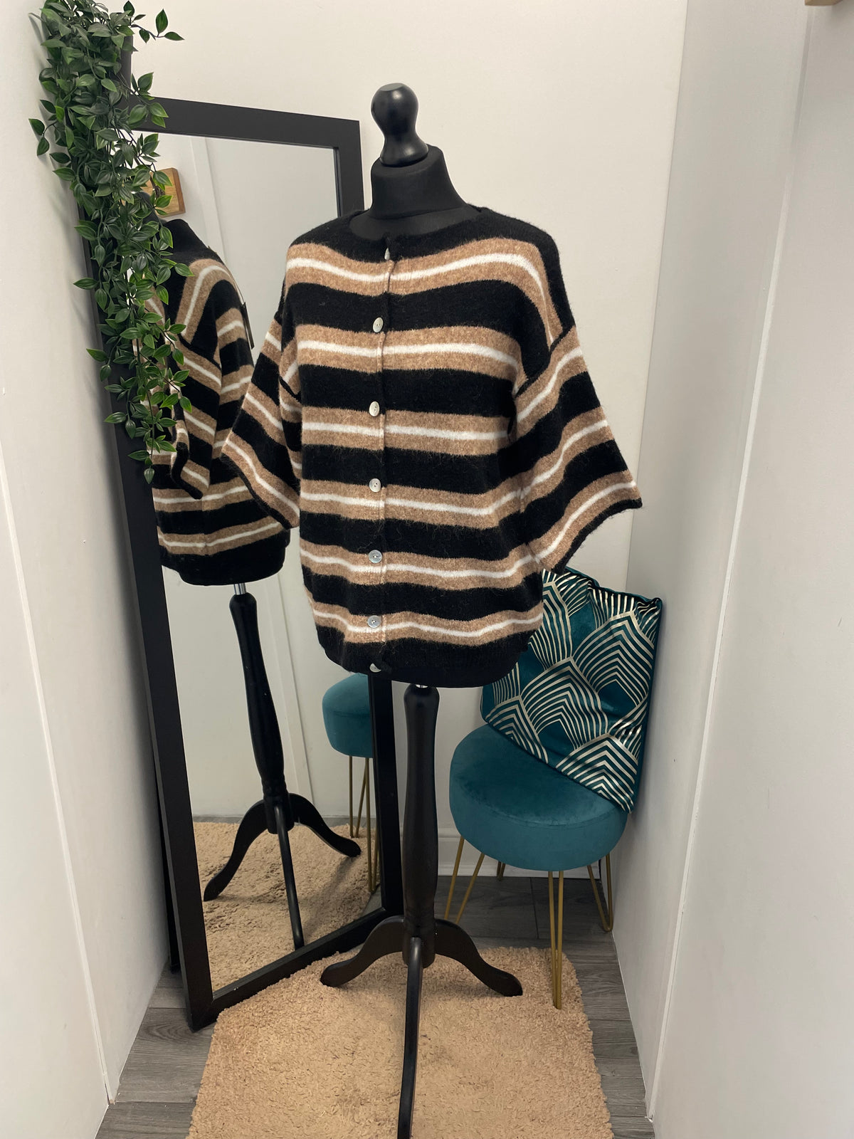 Striped Knit T-Shirt Cardigans