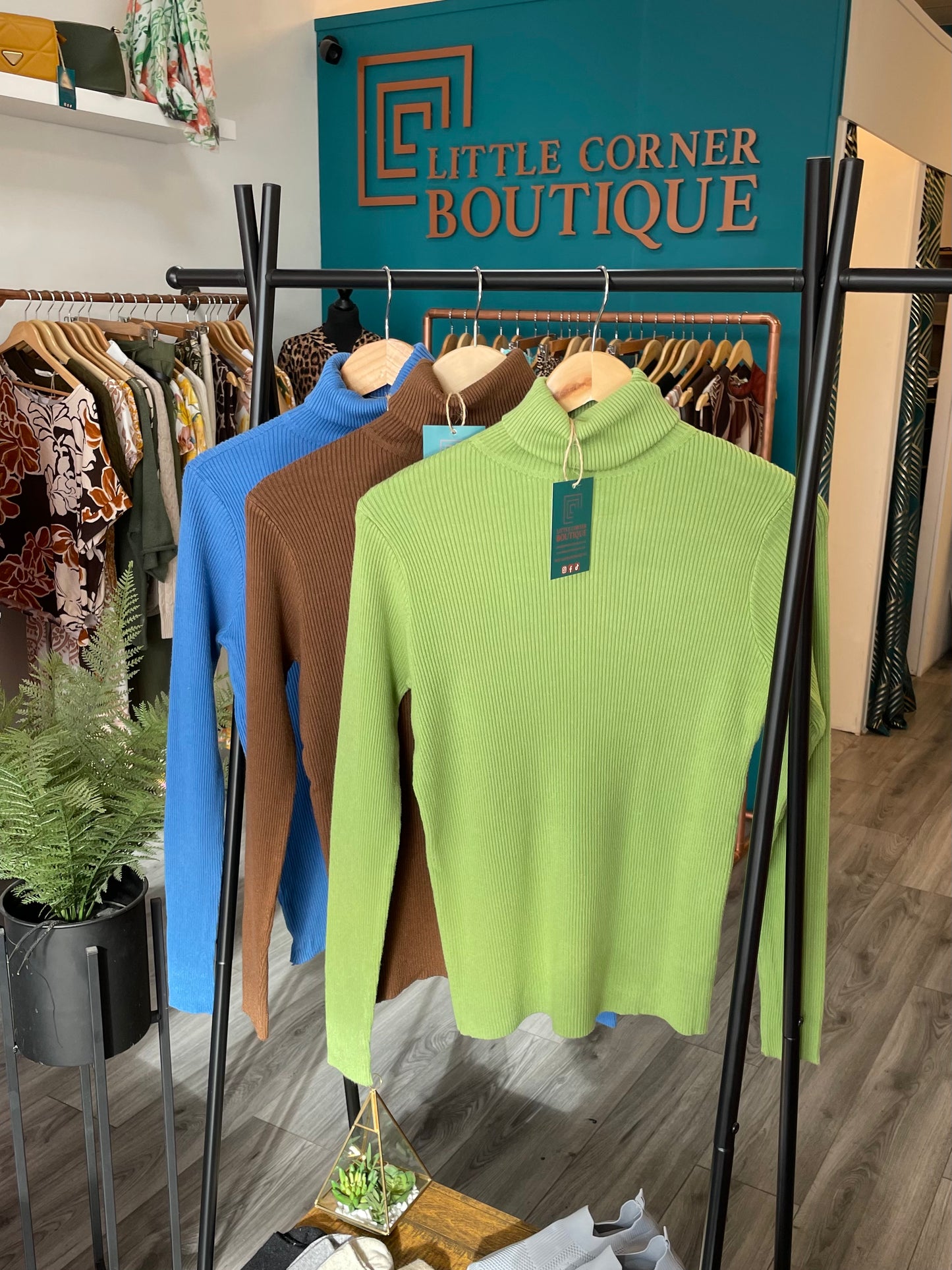 Ribbed Roll Neck Tops