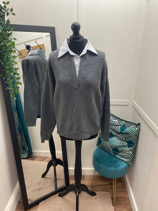 Jumper with Striped Shirt Underlay