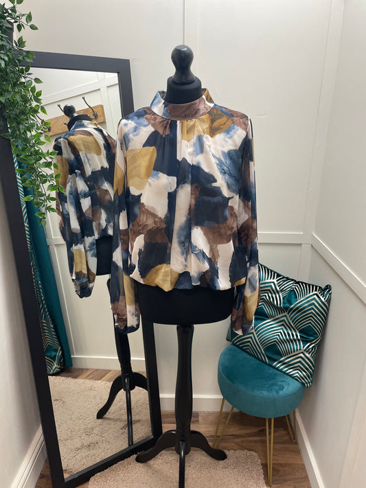 High Neck Bubble Hem Blouses