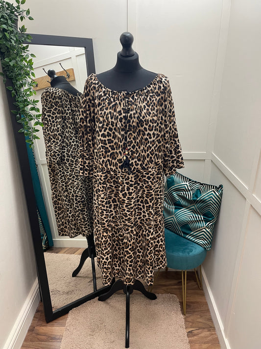 Leopard Print Tassel Dress