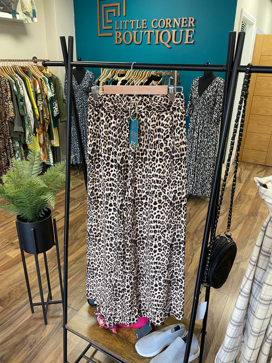 Wide Leg Leopard Print Trousers