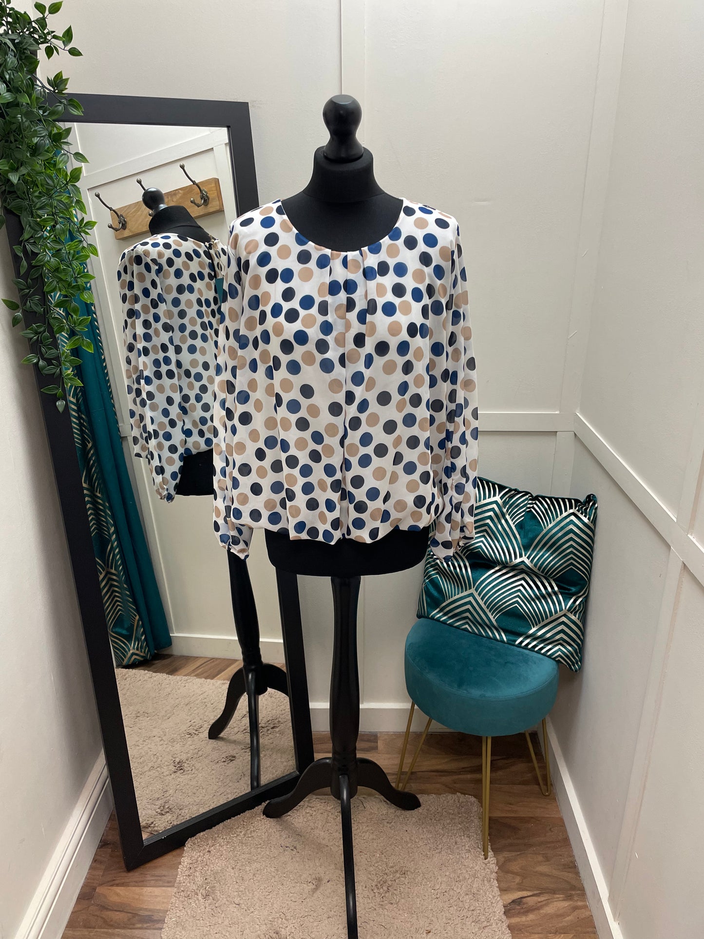 Polka Dot Bubble Hem Blouses
