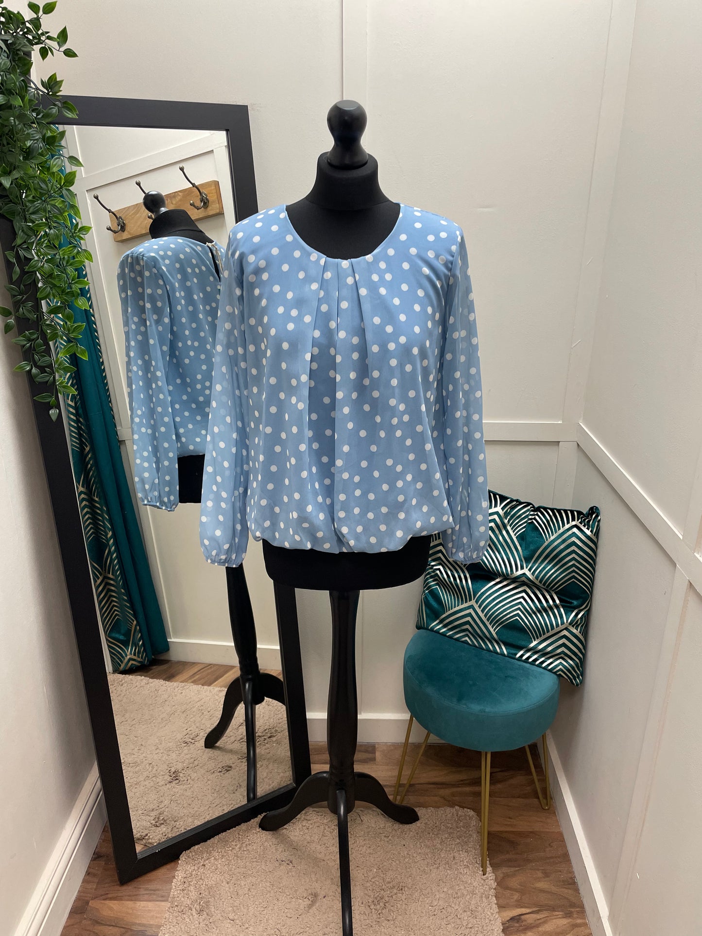 Polka Dot Bubble Hem Blouses