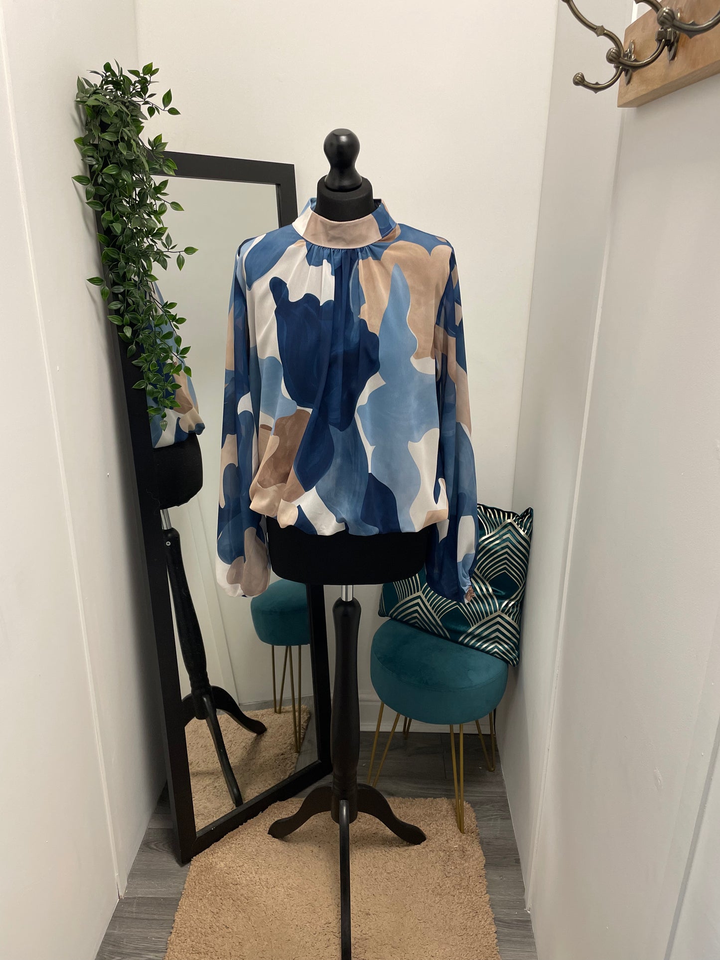 High Neck Bubble Hem Blouses