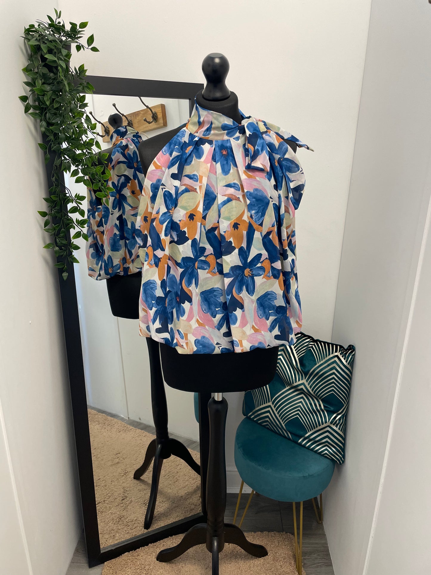 Side Tie High Neck Blouses
