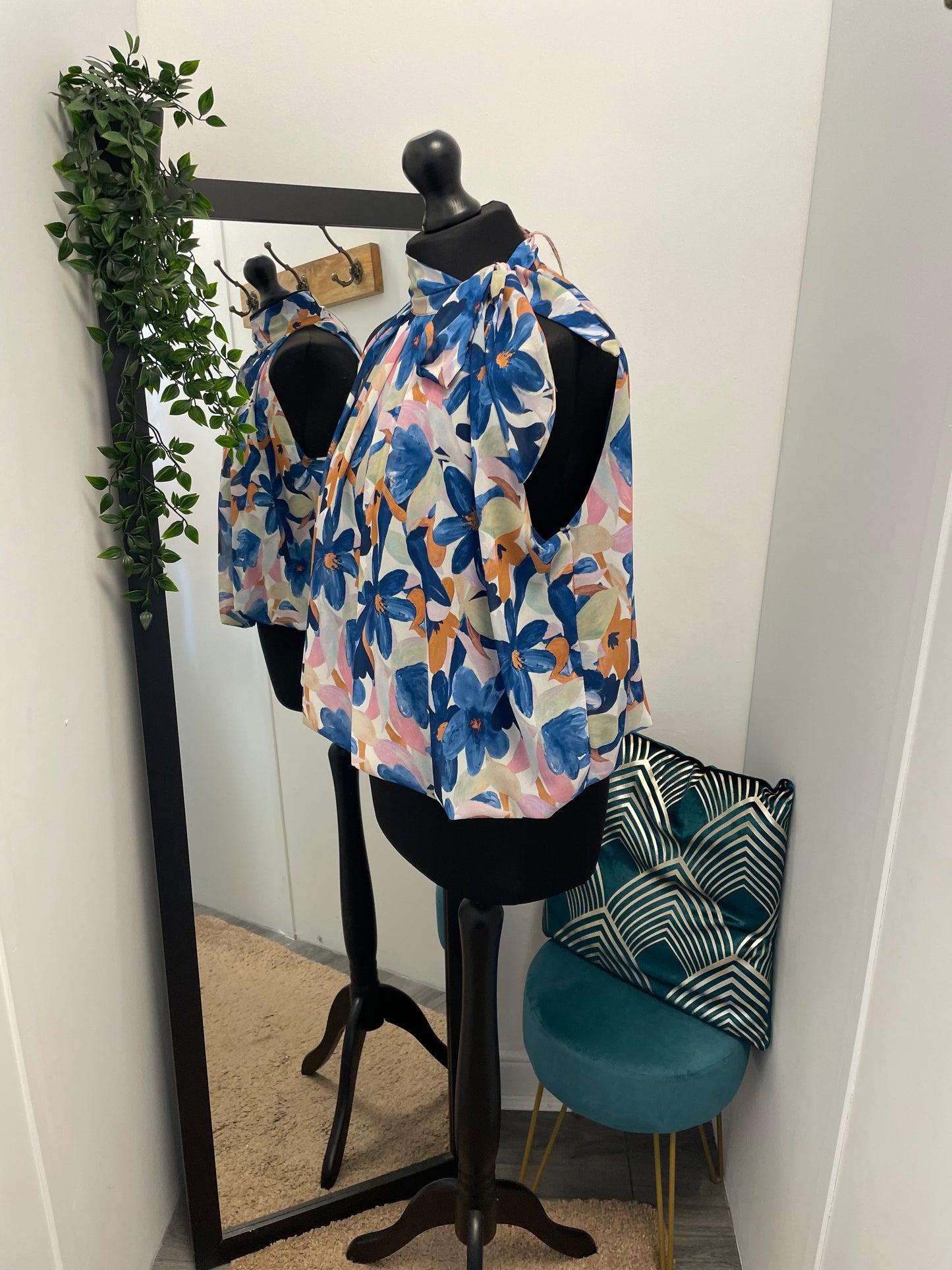 Side Tie High Neck Blouses